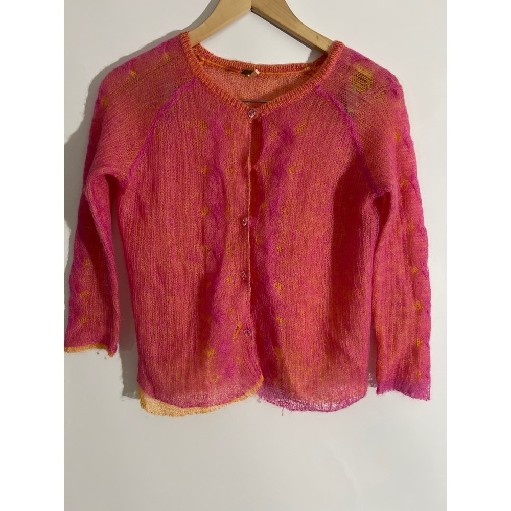 Free People Pink and Orange Cardigan Sweater with 3/4 Sleeves